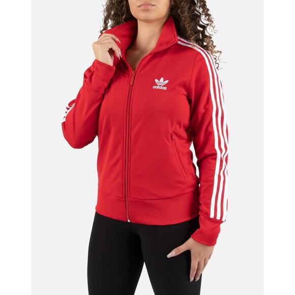 NWT ADIDAS Track Jacket UK 8/US 4 Red Firebird White 3-Stripe Logo Zip Cotton - Picture 1 of 11